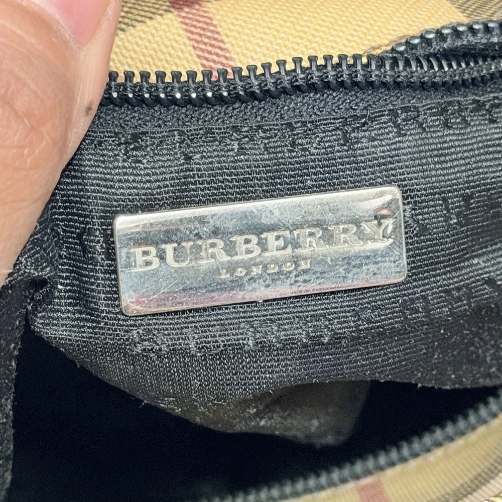 Burberry Nova Check Small Tote Bag‎ Beige Black Leather Handle Zip Italy